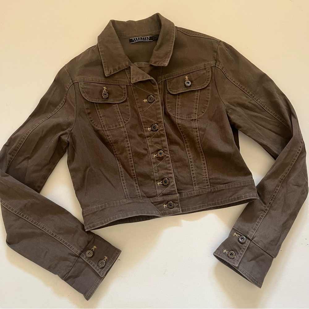 Peruvian Connection Brown Chelsea Jean Jacket Size 8 - Picture 3 of 10